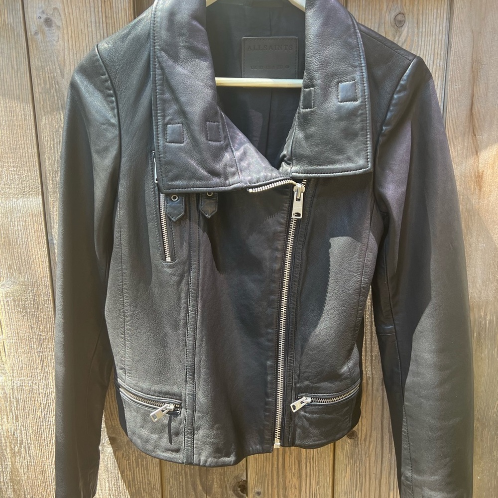 All Saints Charcoal Leather Jacket